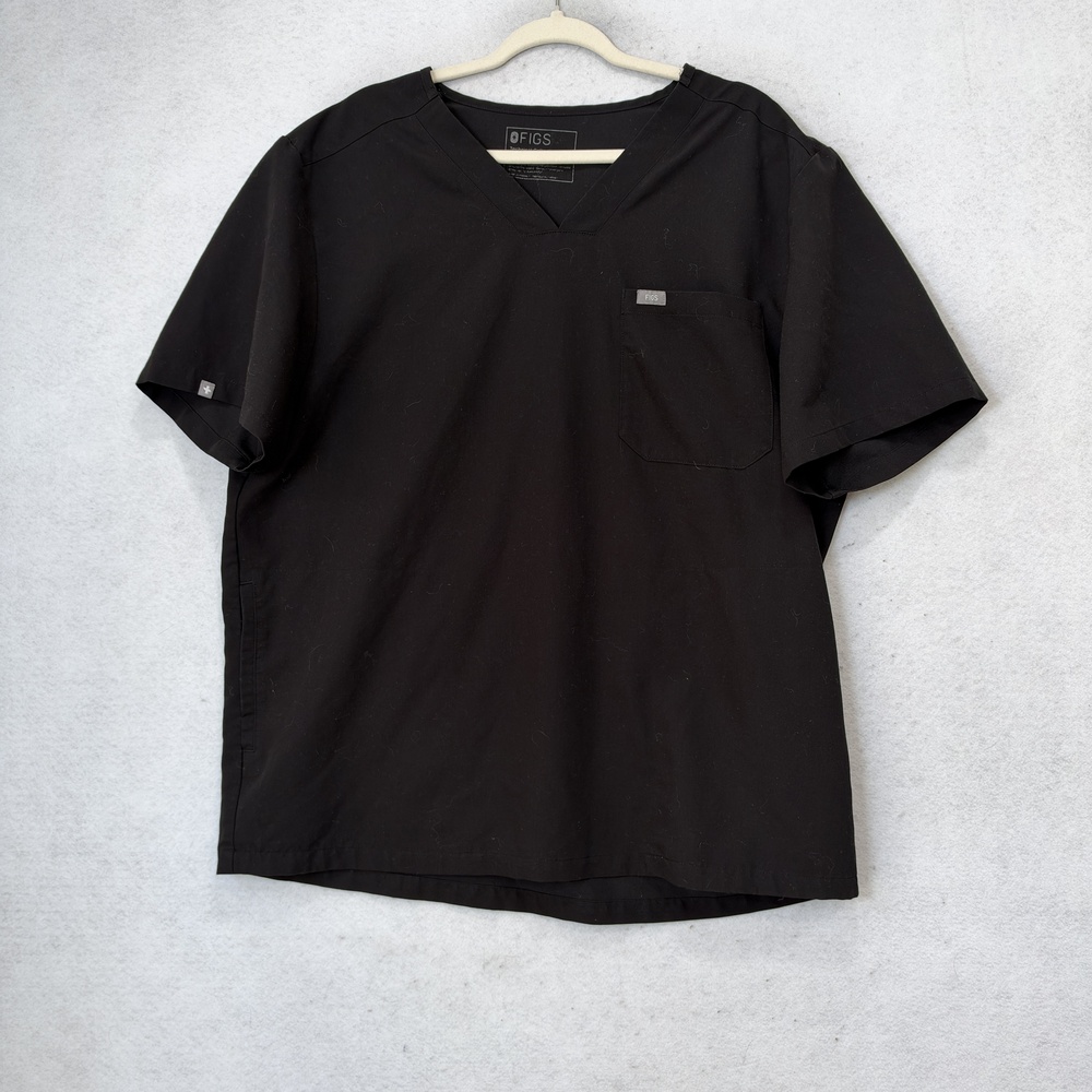 FIGS Shirt Mens 2XL Black Chisec V Neck Technical Scrub Top Three Pocket